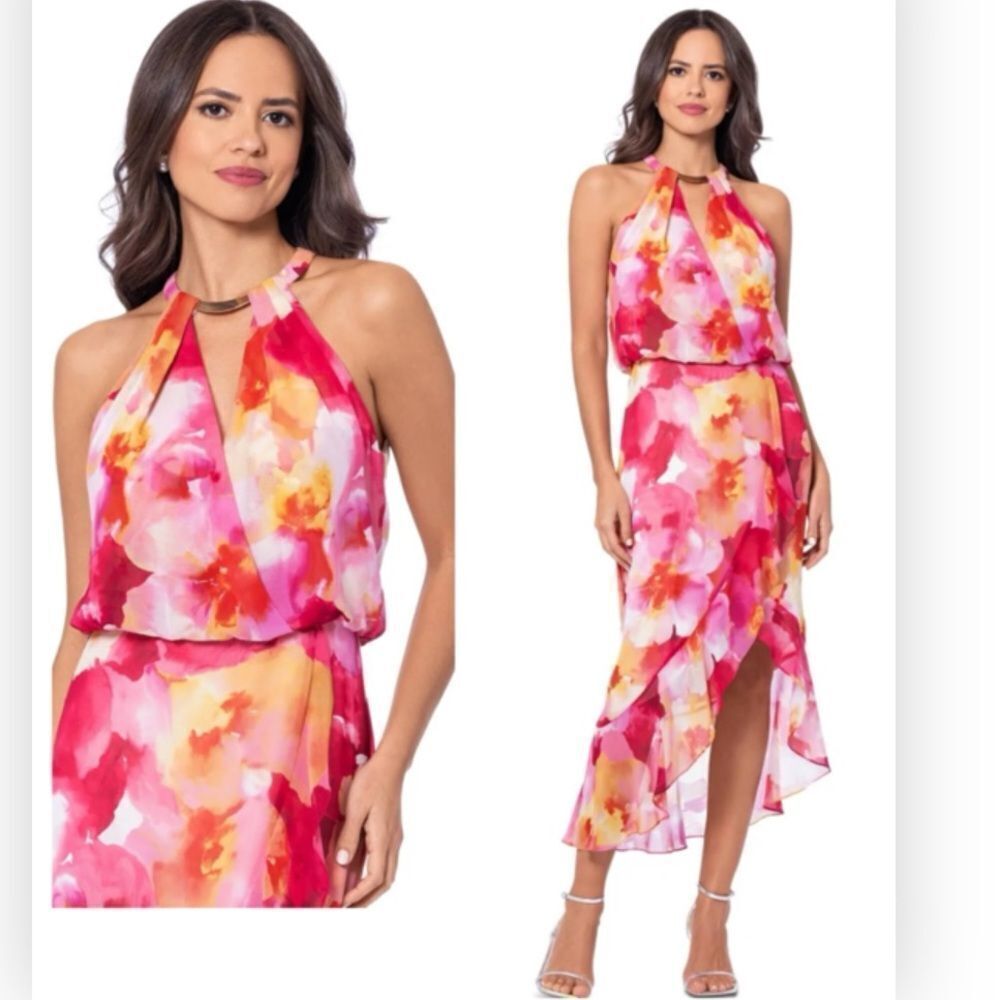 Xscape Women's Floral-Print Halter High-Low Dress 8 Nwt $259